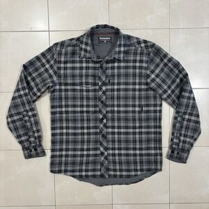 Simms Fishing Guide Fly Fishing Shirt Men's M Plaid Grey Black Outdoors Gorp